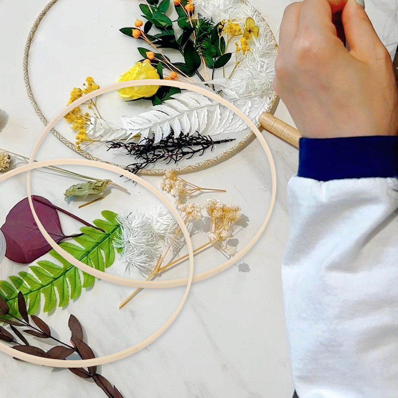 Embroidery Craft - 10 ชิ้น ห่วงปักผ้า งานฝีมือไม้ วงกลมสำหรับทำพวงหรีด โครงไม้ไผ่มาคราเม่