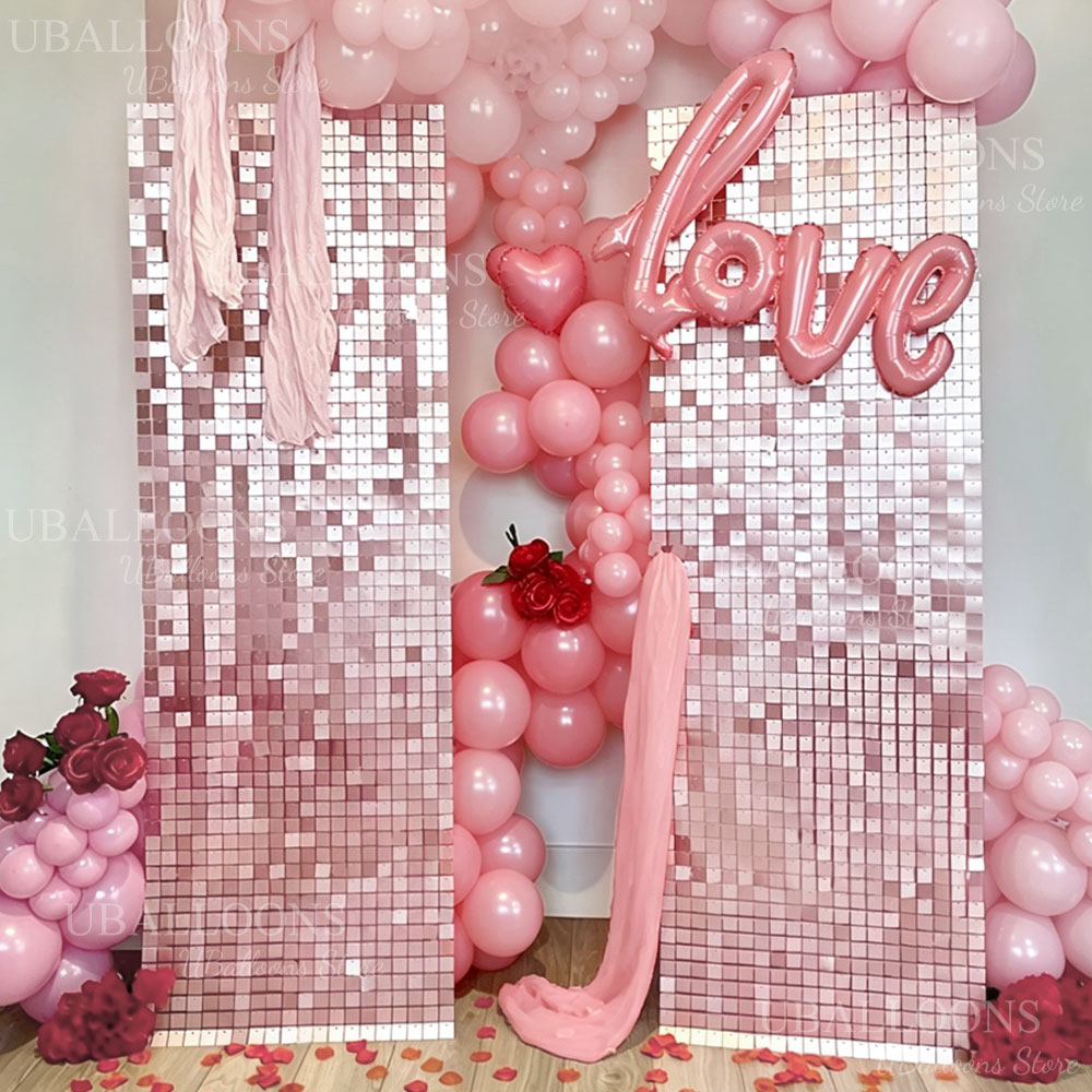Sequin Fabric Panel - แผงฉากหลังสีชมพูโรสแมตต์แบบมีประกาย 6-24 ชิ้น แผงผนังประดับเลื่อมสีชมพูอ่อนแบบแมตต์สำหรับตกแต่งงานแต่งงาน งานหมั้น และงานวันเกิด