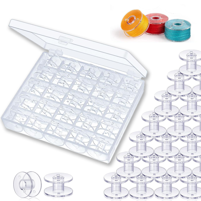 Craft Embellishment Storage - 25 ชิ้นจักรเย็บผ้าบ้านด้ายด้านล่าง Bobbin ชุดอุปกรณ์เย็บผ้าพลาสติกใส Spools พร้อมกล่องเก็บสําหรับ