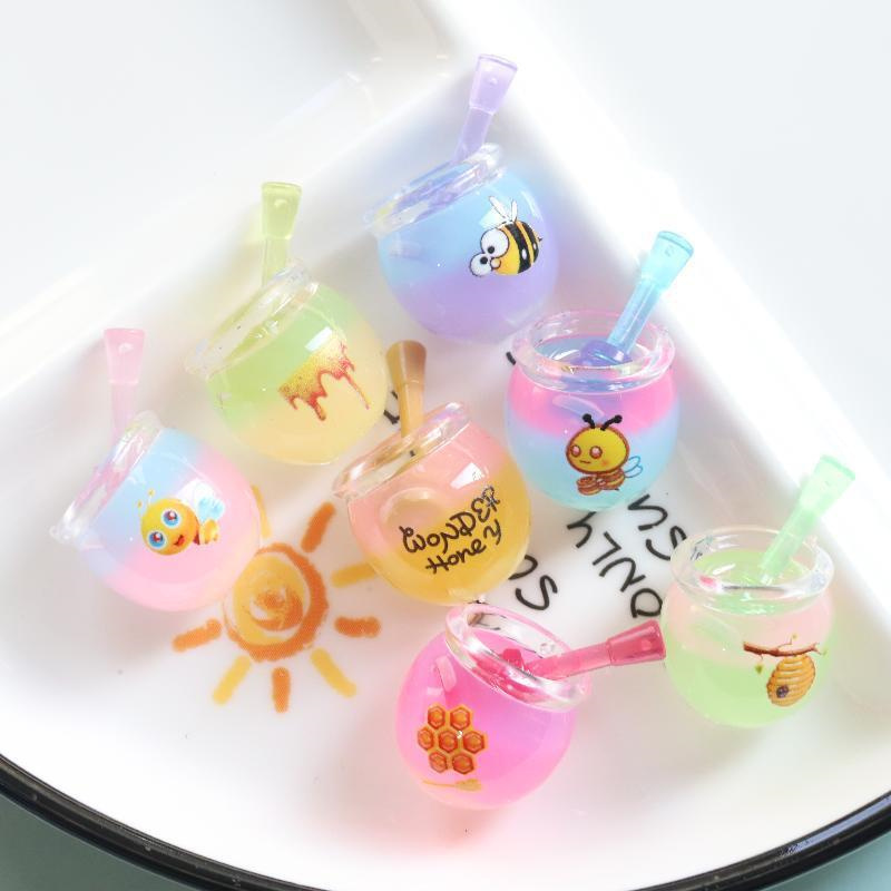 Embellishments For Scrapbooking - โถน้ำผึ้ง3D เรืองแสงเรซินขนาดเล็ก5ชิ้นเครื่องประดับน่ารักอุปกรณ์ตกแต่งอาหารปลอมอุปกรณ์ประดับตกแต่งสมุดภาพแบบทำมือ