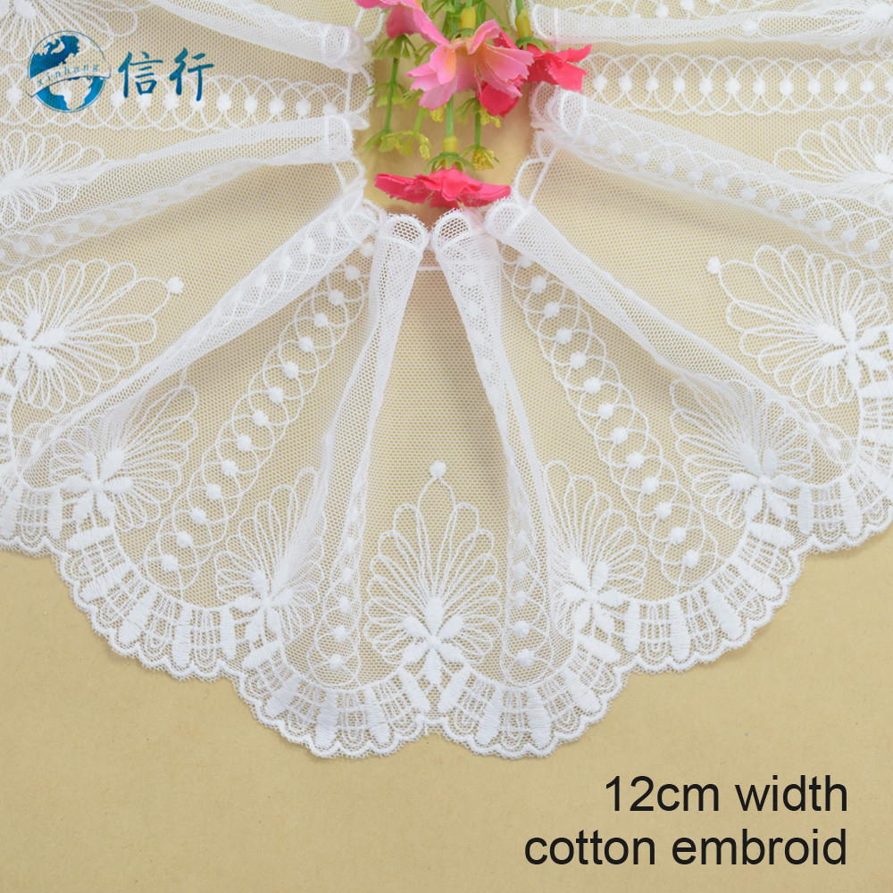 Lace Ribbon Trim - ริบบิ้นสำหรับตัดเย็บผ้าลูกไม้สีขาวปักลายลูกไม้สีขาวกว้าง12ซม. ผ้าห่อตัวผ้าม่านแบบ DIY อุปกรณ์ตกแต่งเสื้อผ้า #3592