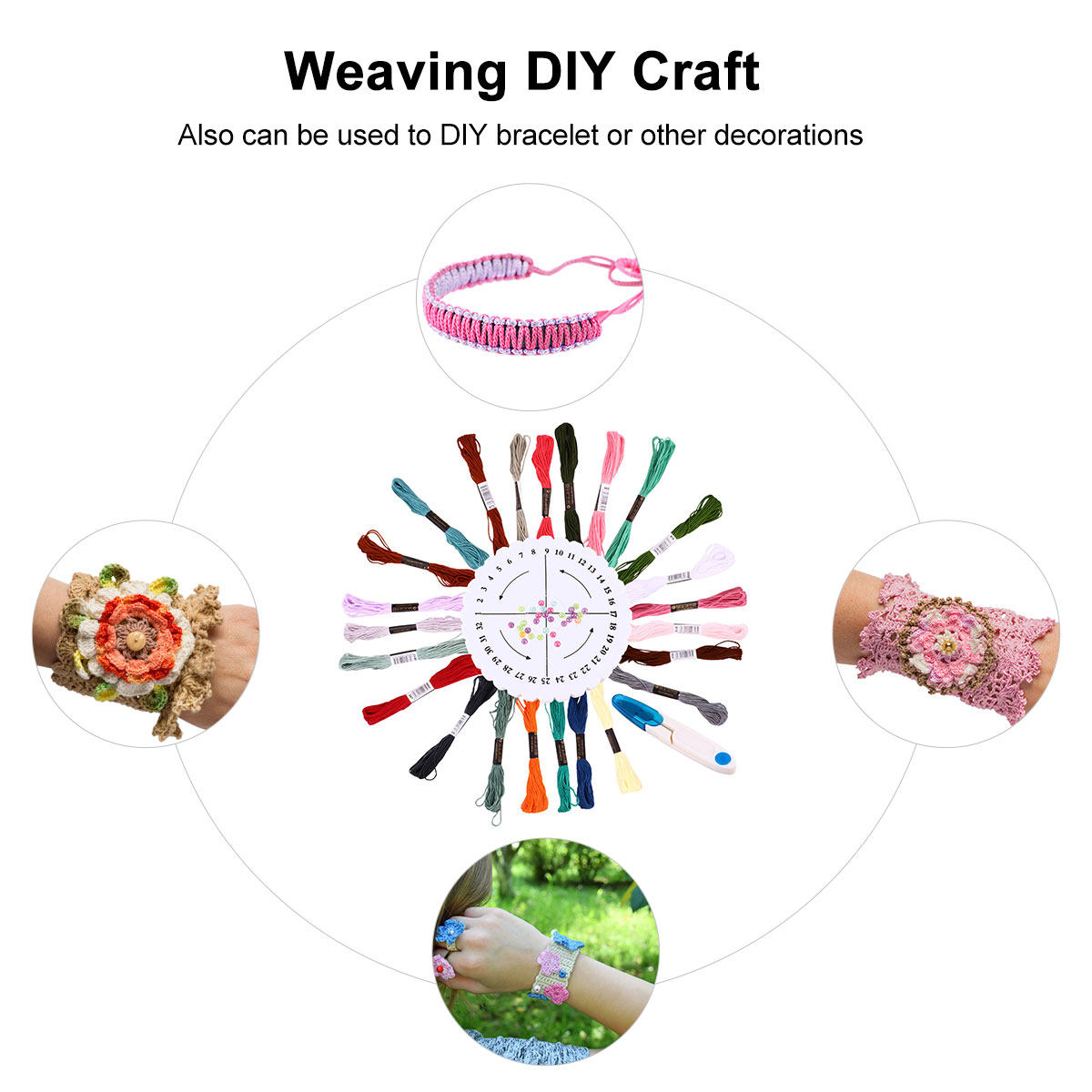 Embroidery Craft - ชุดอุปกรณ์ถักสร้อยข้อมือแบบกลม 1 ชุด DIY พร้อมด้ายปัก 24