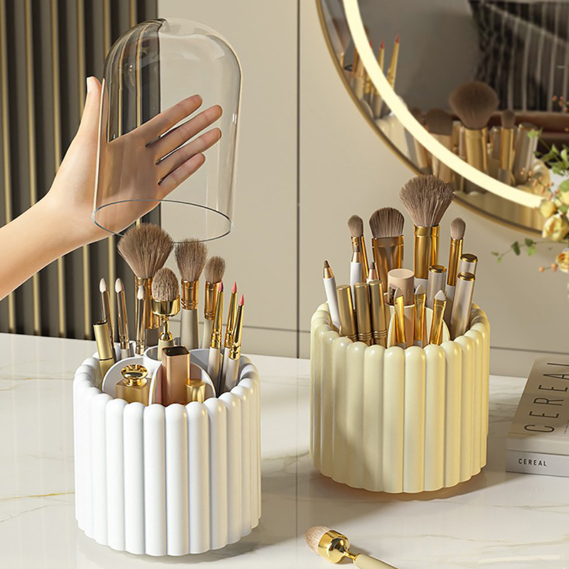 Craft Embellishment Storage - 360 ° หมุนผู้ถือแปรงแต่งหน้าพร้อมฝาปิดลิปสติกOrganizerเครื่องสําอางค์Make Upเครื่องมือกล่องเครื่องประดับดินสอกรณีคอนเทนเนอร์