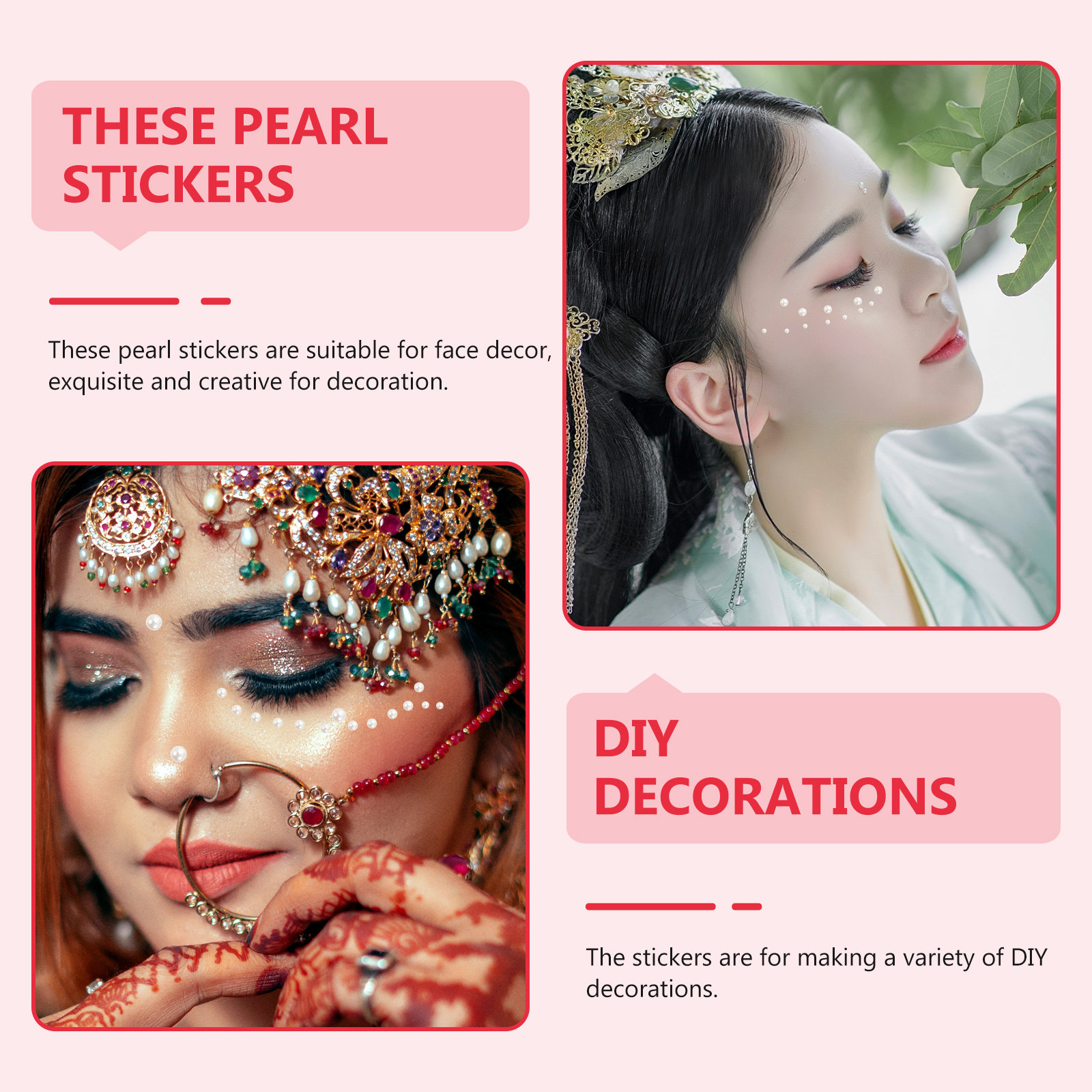 Embellish Craft - 5 ชิ้น สติกเกอร์ไข่มุกติดหน้า แบบมีกาว ด้านหลังเรียบ สติกเกอร์ตกแต่งไข่มุกเทียม