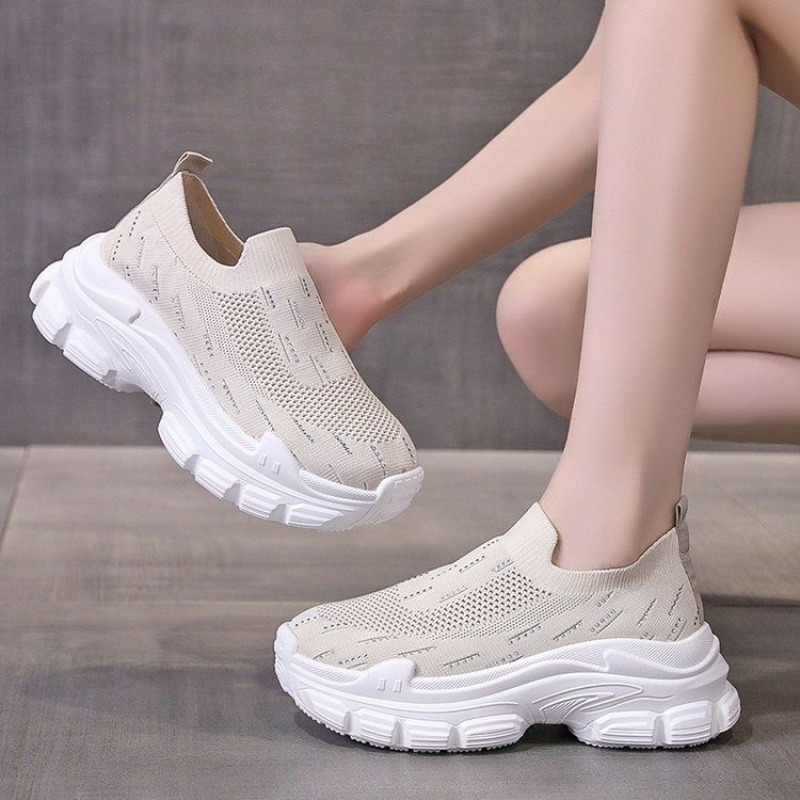 รองเท้าผ้าใบผู้หญิงพื้นหนา สไต - Crystal Mesh Fabric บทวิจารณ์และราคา